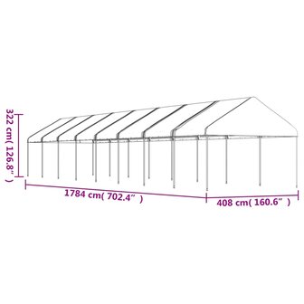 Prieel met dak 17,84x4,08x3,22 m polyetheen wit
