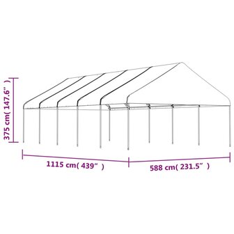 Prieel met dak 11,15x5,88x3,75 m polyetheen wit