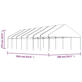 Prieel met dak 15,61x5,88x3,75 m polyetheen wit