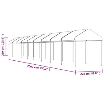 Prieel met dak 20,07x2,28x2,69 m polyetheen wit