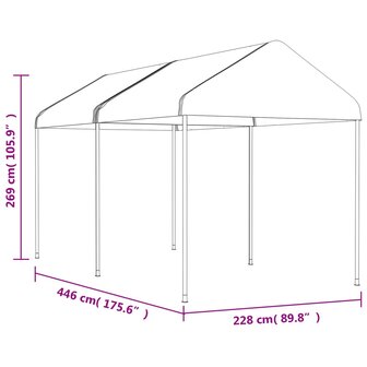 Prieel met dak 4,46x2,28x2,69 m polyetheen wit