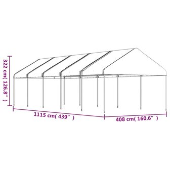 Prieel met dak 11,15x4,08x3,22 m polyetheen wit