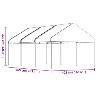 Prieel met dak 6,69x4,08x3,22 m polyetheen wit