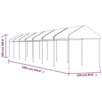 Prieel met dak 15,61x2,28x2,69 m polyetheen wit