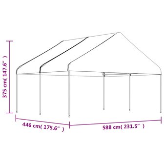 Prieel met dak 4,46x5,88x3,75 m polyetheen wit