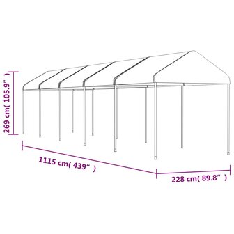 Prieel met dak 11,15x2,28x2,69 m polyetheen wit