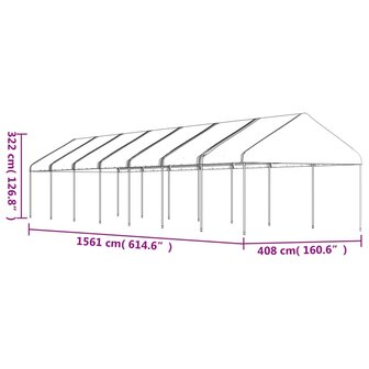 Prieel met dak 15,61x4,08x3,22 m polyetheen wit