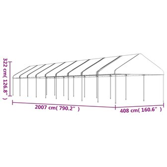 Prieel met dak 20,07x4,08x3,22 m polyetheen wit