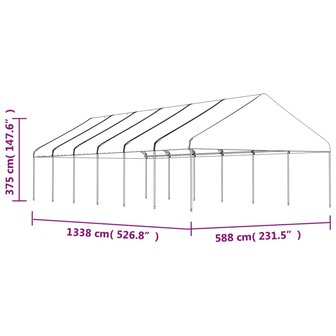 Prieel met dak 13,38x5,88x3,75 m polyetheen wit
