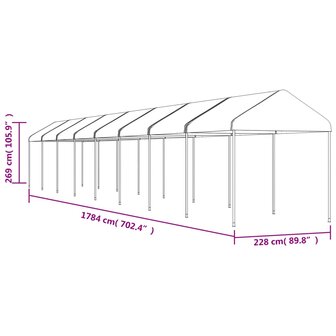 Prieel met dak 17,84x2,28x2,69 m polyetheen wit