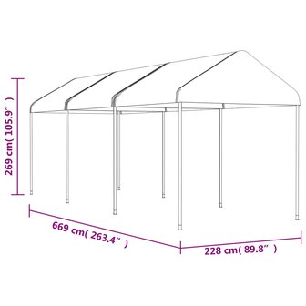 Prieel met dak 6,69x2,28x2,69 m polyetheen wit