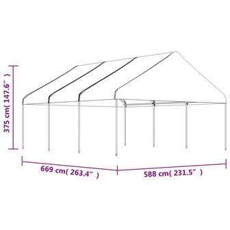 Prieel met dak 6,69x5,88x3,75 m polyetheen wit