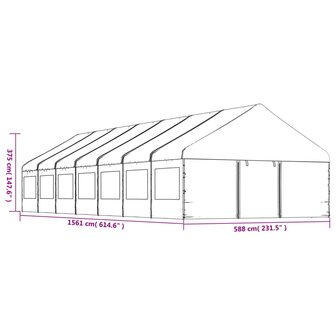 Prieel met dak 15,61x5,88x3,75 m polyetheen wit