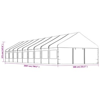 Prieel met dak 20,07x5,88x3,75 m polyetheen wit