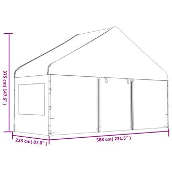 Prieel met dak 20,07x5,88x3,75 m polyetheen wit