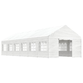 Prieel met dak 13,38x4,08x3,22 m polyetheen wit