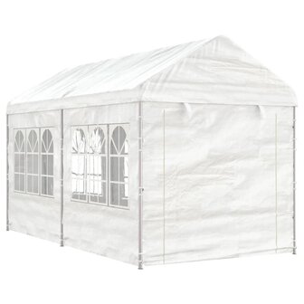 Prieel met dak 4,46x2,28x2,69 m polyetheen wit