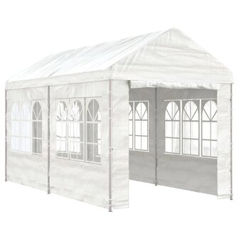Prieel met dak 4,46x2,28x2,69 m polyetheen wit