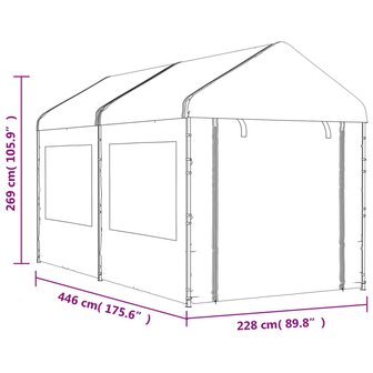 Prieel met dak 4,46x2,28x2,69 m polyetheen wit