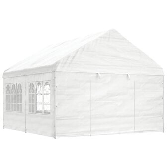 Prieel met dak 4,46x4,08x3,22 m polyetheen wit