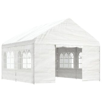 Prieel met dak 4,46x4,08x3,22 m polyetheen wit