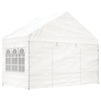 Prieel met dak 4,46x4,08x3,22 m polyetheen wit