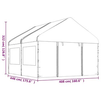 Prieel met dak 4,46x4,08x3,22 m polyetheen wit