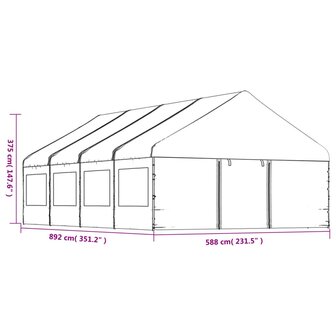 Prieel met dak 8,92x5,88x3,75 m polyetheen wit
