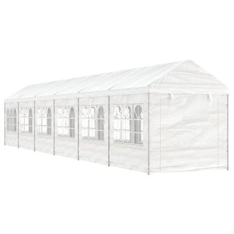 Prieel met dak 13,38x2,28x2,69 m polyetheen wit