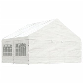 Prieel met dak 4,46x5,88x3,75 m polyetheen wit