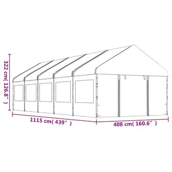 Prieel met dak 11,15x4,08x3,22 m polyetheen wit