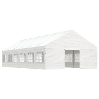 Prieel met dak 13,38x5,88x3,75 m polyetheen wit