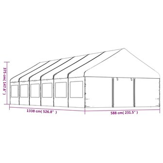 Prieel met dak 13,38x5,88x3,75 m polyetheen wit