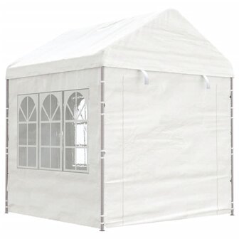 Prieel met dak 6,69x2,28x2,69 m polyetheen wit
