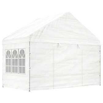 Prieel met dak 15,61x4,08x3,22 m polyetheen wit