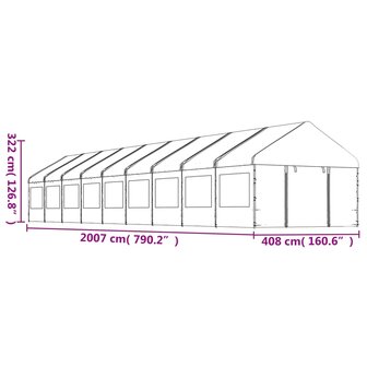 Prieel met dak 20,07x4,08x3,22 m polyetheen wit