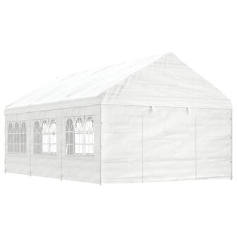 Prieel met dak 6,69x4,08x3,22 m polyetheen wit