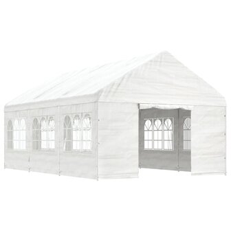 Prieel met dak 6,69x4,08x3,22 m polyetheen wit