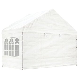 Prieel met dak 6,69x4,08x3,22 m polyetheen wit