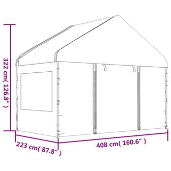 Prieel met dak 4,08x2,23x3,22 m polyetheen wit