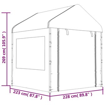 Prieel met dak 15,61x2,28x2,69 m polyetheen wit