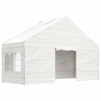 Prieel met dak 11,15x5,88x3,75 m polyetheen wit
