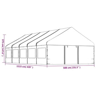 Prieel met dak 11,15x5,88x3,75 m polyetheen wit