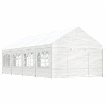 Prieel met dak 8,92x4,08x3,22 m polyetheen wit