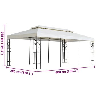 Prieel met dubbel dak 6x3 m wit