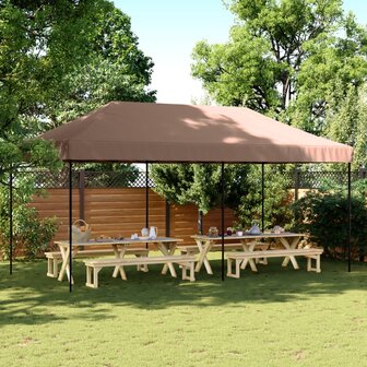Partytent inklapbaar pop-up 580x292x315 cm bruin