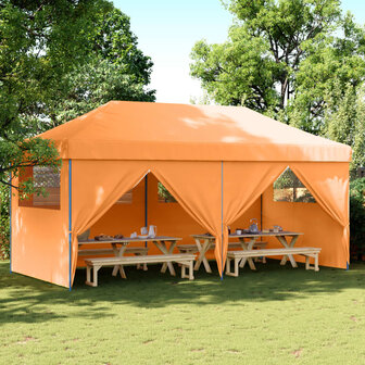 Partytent inklapbaar pop-up met 4 zijwanden oranje