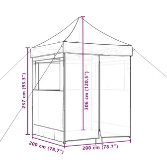 Partytent inklapbaar pop-up met 4 zijwanden bordeauxrood