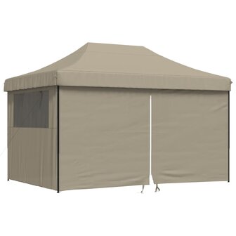 Partytent inklapbaar pop-up met 4 zijwanden taupe