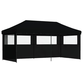 Partytent inklapbaar pop-up met 3 zijwanden zwart